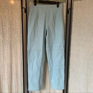 LEATHER Baby Blue Flat Front Trouser Pants Terry Lewis